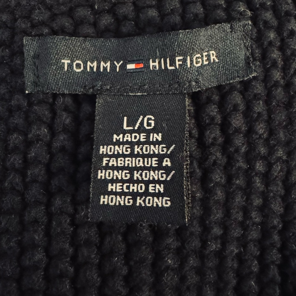 Tommy Hilfiger Dark Blue Heavy Knit Cardigan L Button Front Cotton Sweater - Picture 11 of 14